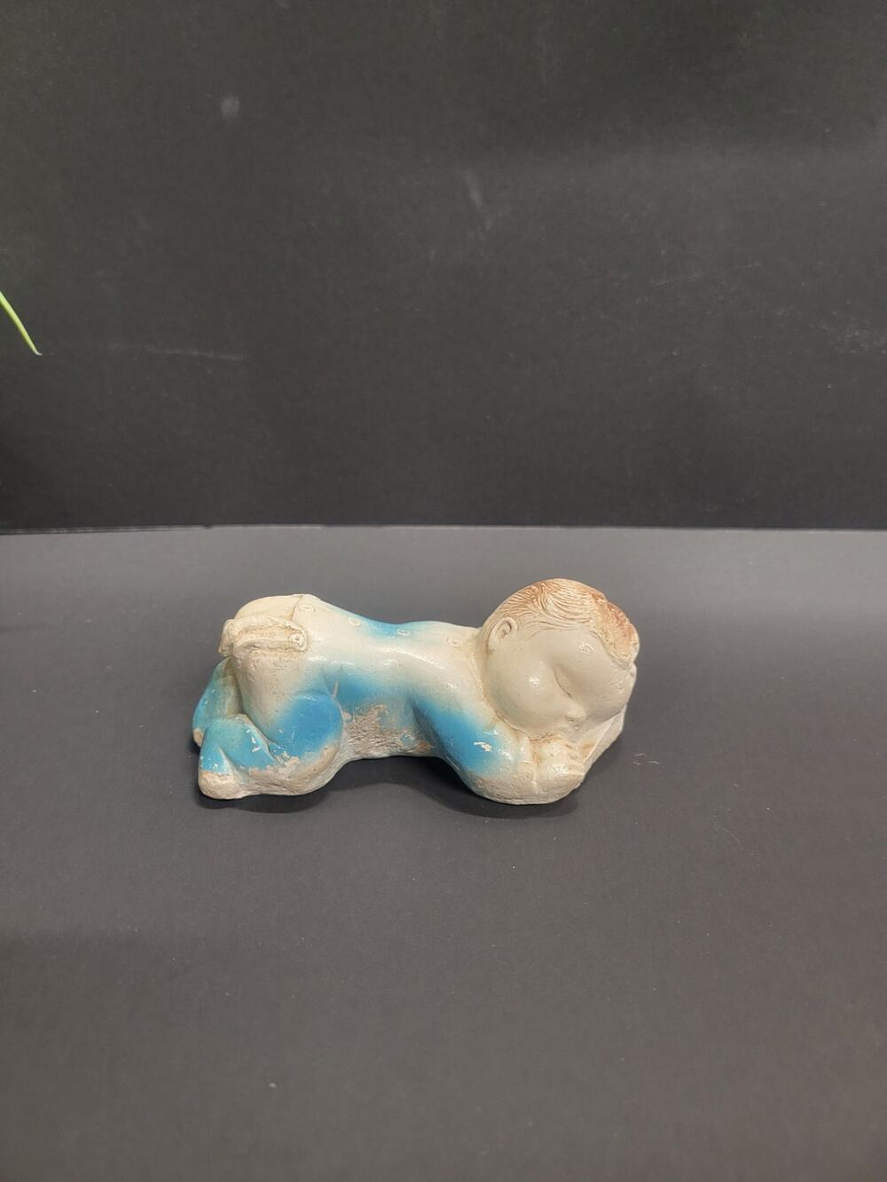 Vintage Chalkware Baby Figurine, Sweetly Sleeping Blue Sleeper